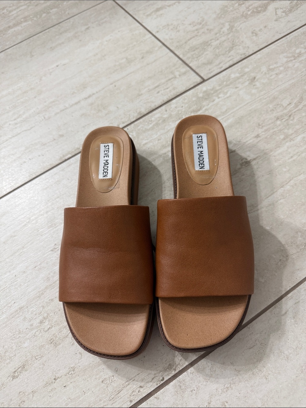 Steve Madden Tan Brown Wide leather strap Slide Sandals size 9.5 new - Picture 6 of 6